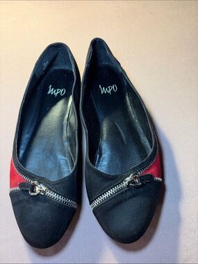 Impo Black and Red Zip-Trim Ballet Flats